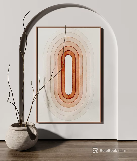 Abstract Wall Art With Dried Branches In Minimalist Room 3d model