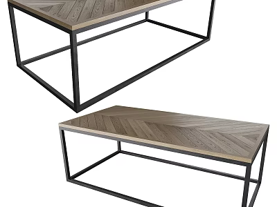 Modern Herringbone Pattern Coffee Table With Wooden Top And Black Metal Frame 3d model