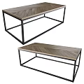 Modern Herringbone Pattern Coffee Table With Wooden Top And Black Metal Frame
