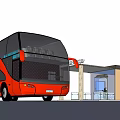 Red Double Decker Bus Parked At Bus Stop With White Car Nearby