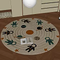 Round Kids Space Rug With Astronauts Planets Sun Stars And Book