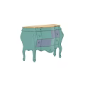 Elegant Green Dresser With Carved Details Gold Top And Drawers Design