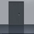 Gray Hinged Door With Simple Panel Design And Silver Handle On Light Wall 3d model