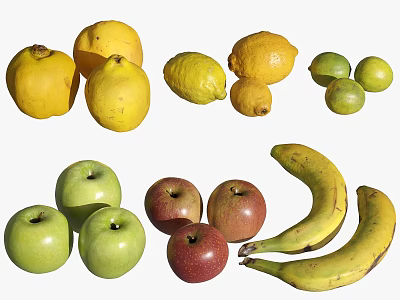 Colorful Assorted Fresh Fruits with Green Red Apples Bananas and Lemons 3d model