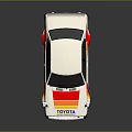 Toyota RSC White Race Car With Red And Yellow Stripes And Sponsor Logos