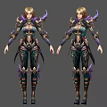 Game and Movie Female Warrior Character With Elaborate Purple Gold Armor And Golden Hair