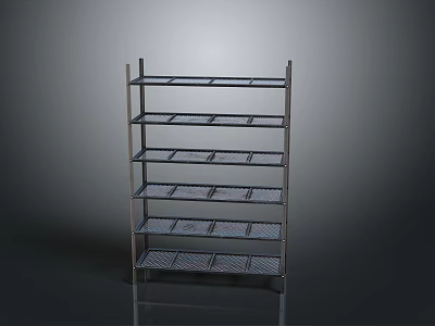 Silver Metal Multi Layer Rack With Reflective Surface And Gray Gradient Background 3d model