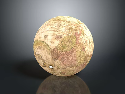 Vintage Globe Decorative Piece With Detailed World Map And Metal Stand Base 3d model