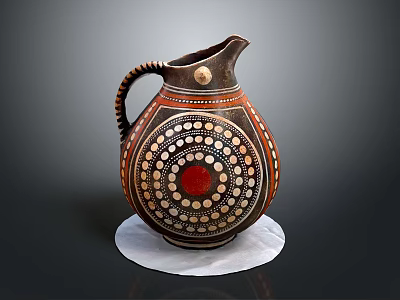 Artistic Ceramic Jug With Red White Dot Patterns Curved Handle And White Base 3d model
