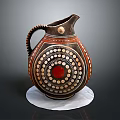 Artistic Ceramic Jug With Red White Dot Patterns Curved Handle And White Base 3d model