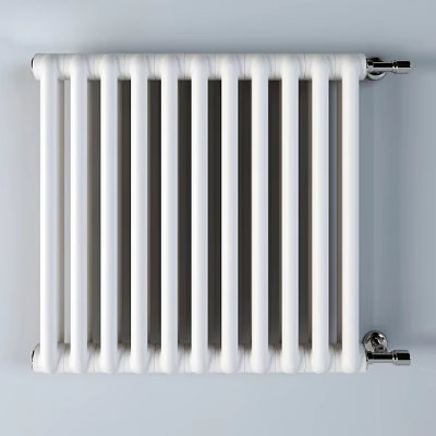 Modern White Vertical Tubular Heating Radiator With Wall Mounted Metal Fittings 3d model
