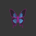 Blue Butterfly with Black Edged Wings on Gray Gradient Background and Reflection Below 3d model