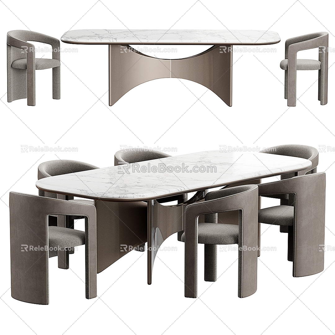 Konyshev marble fabric dining table and chairs 3d model