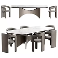 Modern Dining Table Set With Marble Top Metal Frame And Grey Chairs 3d model