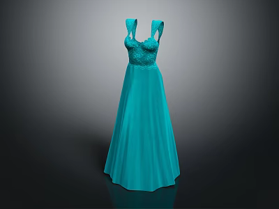 Turquoise Sleeveless Evening Gown With Lace Detailing And Floor Length Design 3d model