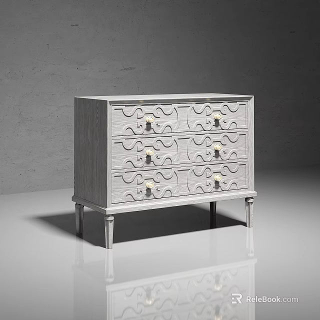 Light Gray Modern Chest of Drawers with Wavy Pattern and Metal Handles and Slender Legs 3d model 
