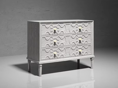Light Gray Modern Chest of Drawers with Wavy Pattern and Metal Handles and Slender Legs 3d model