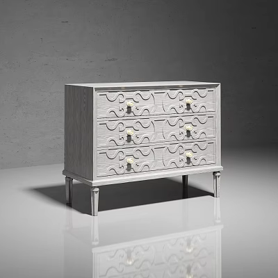 Light Gray Modern Chest of Drawers with Wavy Pattern and Metal Handles and Slender Legs 3d model
