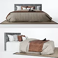 Modern Minimalist Double Bed Design With Gray Headboard Brown Bedding And White Pillows