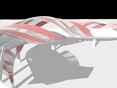 Modern Landscape Bridge With Curved Red And White Striped Architectural Design Structure 3d model