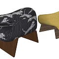 Two Stylish Leisure Chairs With Black Animal Print And Beige Fabric Wooden Base