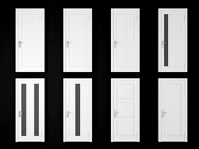 Modern White Swing Doors Featuring Various Panel And Glass Insert Designs 3d model