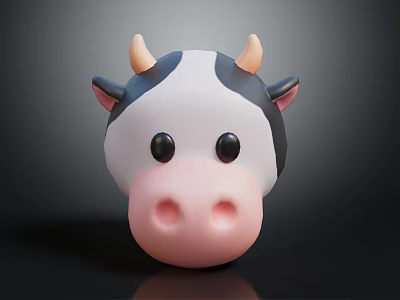 Adorable Cartoon Cow Character Toy With Black And White Fur Pink Nose And Yellow Horns 3d model