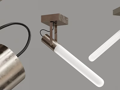 Sleek Modern Ceiling Light With Brushed Metal Frame And Long White Tube Design 3d model