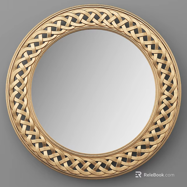 Golden Round Mirror With Intricate Woven Pattern Frame For Decorative Use 3d model