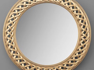 Golden Round Mirror With Intricate Woven Pattern Frame For Decorative Use 3d model