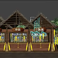 Mall Shop Corridor Featuring Wooden Shelves Decorations White and Bamboo Lanterns Warm Lighting Green Plants