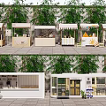 Outdoor Shopping Mall Stores Featuring Stalls Awnings Container Shops And Green Plants