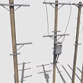 Various Electrical Utility Poles With Different Heights And Mounting Structures