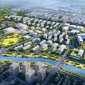 Aerial Planning of Modern Urban Layout With River Green Spaces and Buildings