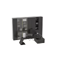 Modern Office Desk Setup With Computer Monitor Office Chair And Storage Cabinets