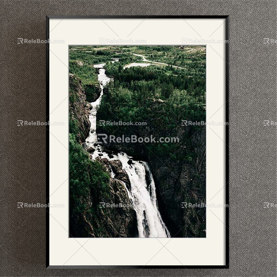 Modern Landscape Painting Simple Green Study Landscape Waterfall Decorative Painting 3d model