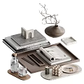 Stylish Decorative Ornament Set With Books Arch Vase Twigs Tray Magazine Candle Beads And Marble Plate
