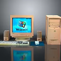 Vintage Desktop Computer System with Monitor Keyboard Mouse and Speakers Running Windows 95 Interface