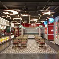 Vibrant Restaurant Interior With Hanging Coca-Cola Signs HiPPO Banners And Tables Chairs