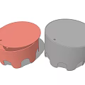 Modern Red and Gray Round Tables with Unique Drip-Shaped Leg Design 3d model