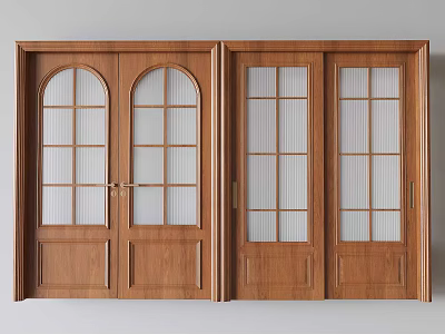Antique solid wood double door Changhong glass sliding door French antique sliding door 3d model