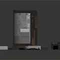 Dark Computer Case With Scattered PC Components Like Fans Motherboard And Graphics Card