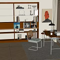 Modern Study Desk Bookcase Shelf 3d model