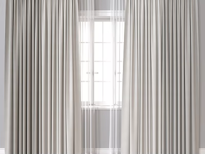 Curtains Light Gray Floor Length With Sheer Layer For Window Decoration 3d model