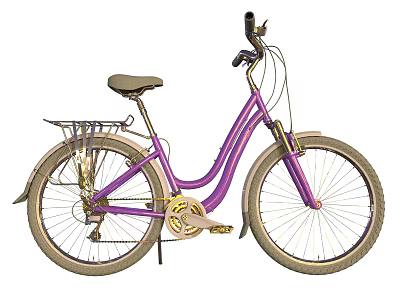 Stylish Purple Bicycle With Rear Rack And Classic Design Details 3d model