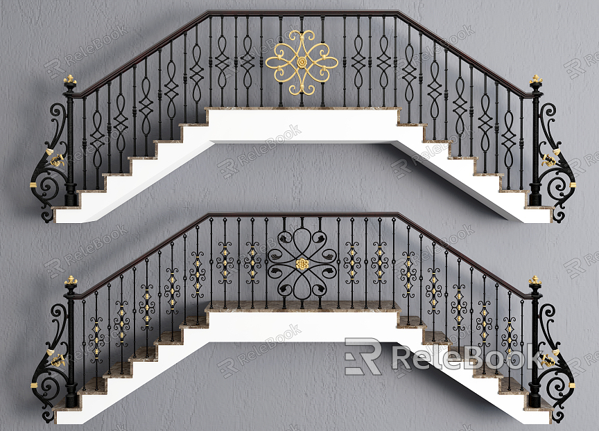 European-style Stairs Wrought Iron Railing Stairs model