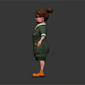 3D Cartoon Character in Green Uniform with Brown Hair Glasses and Yellow Shoes