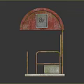 Outdoor Leisure Bench with Red Roof Yellow Wall and Metal Frame from BAPAK STUDIO
