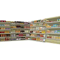 Well Organized Retail Display Shelves Stocked With Food Drinks And Canned Goods