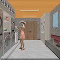Modern Cloakroom Interior With Wooden Ceiling Washing Machines Sinks And Shelves